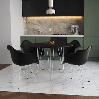 Mesa Jantar Redonda 90Cm Preta Clips 3 Pés Com 4 Poltronas Pretas Ferro Branco - Cor: Preto - 1