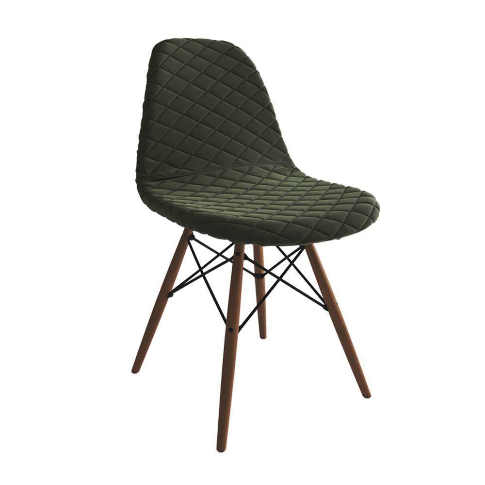 Mesa Jantar Londres Quadrada Canela 90Cm 4 Cadeiras Eames Estofadas Verde Madeira - 5