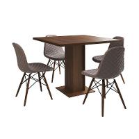 Mesa Jantar Londres Quadrada Amêndoa 90Cm 4 Cadeiras Eames Estofadas Nude Médio Madeira - 6