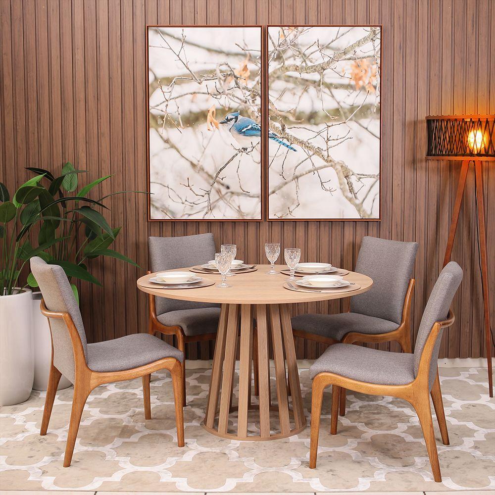 Kit Mesa De Jantar Redonda 120cm Gabi Jade Com 4 Cadeiras Garbo Cinza Escuro - 1