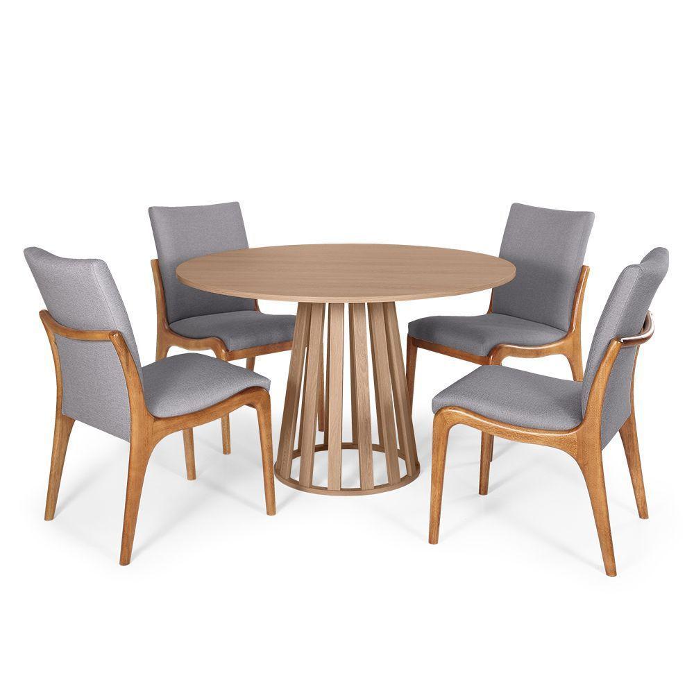 Kit Mesa De Jantar Redonda 120cm Gabi Jade Com 4 Cadeiras Garbo Cinza Escuro - 7