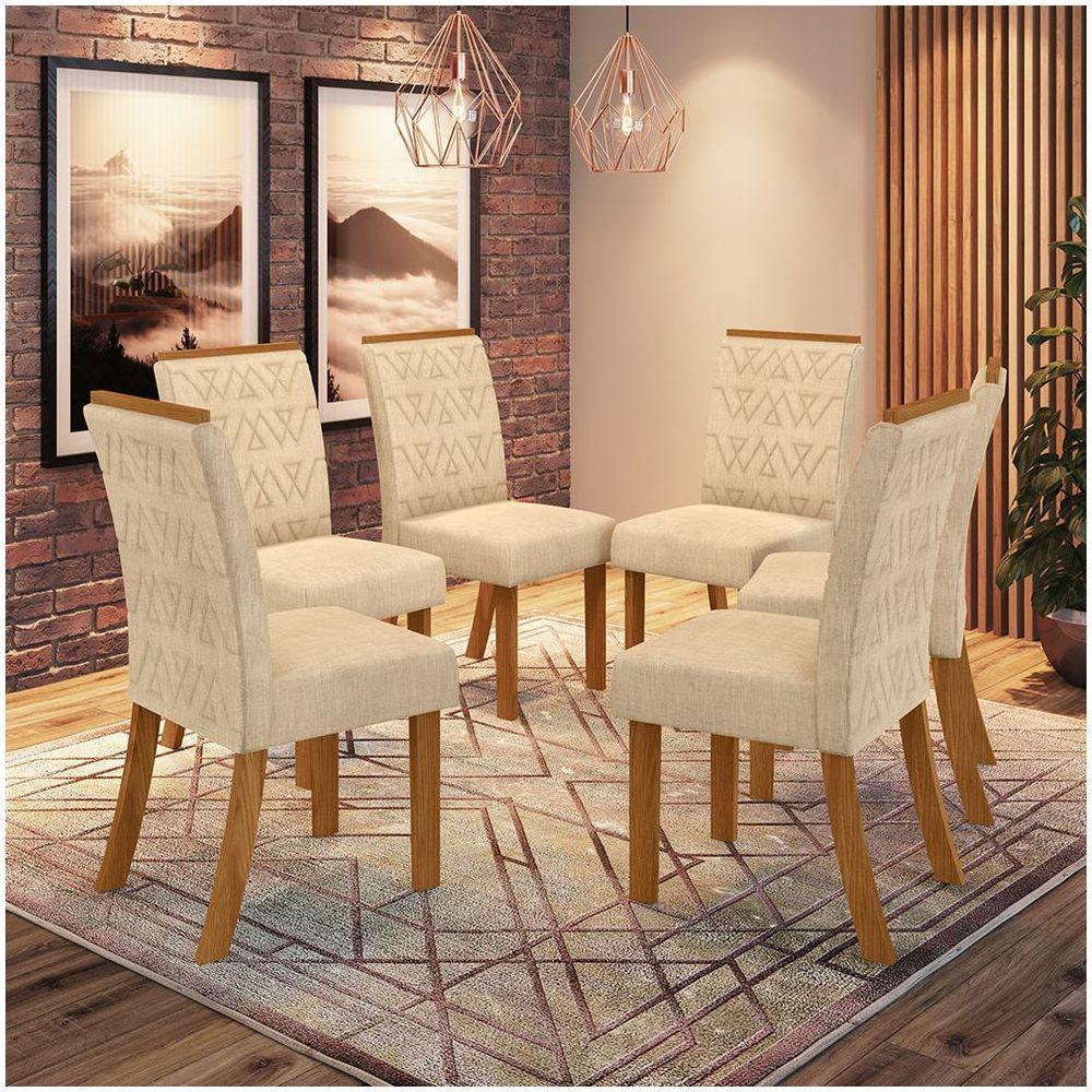 Conjunto 6 Cadeiras Estofadas Juanita Casa 812 Nature Linho - 1