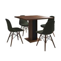 Mesa Jantar Londres Quadrada Amêndoa 90Cm Base Preta 4 Cadeiras Eames Estofadas Verde Madeira - 6