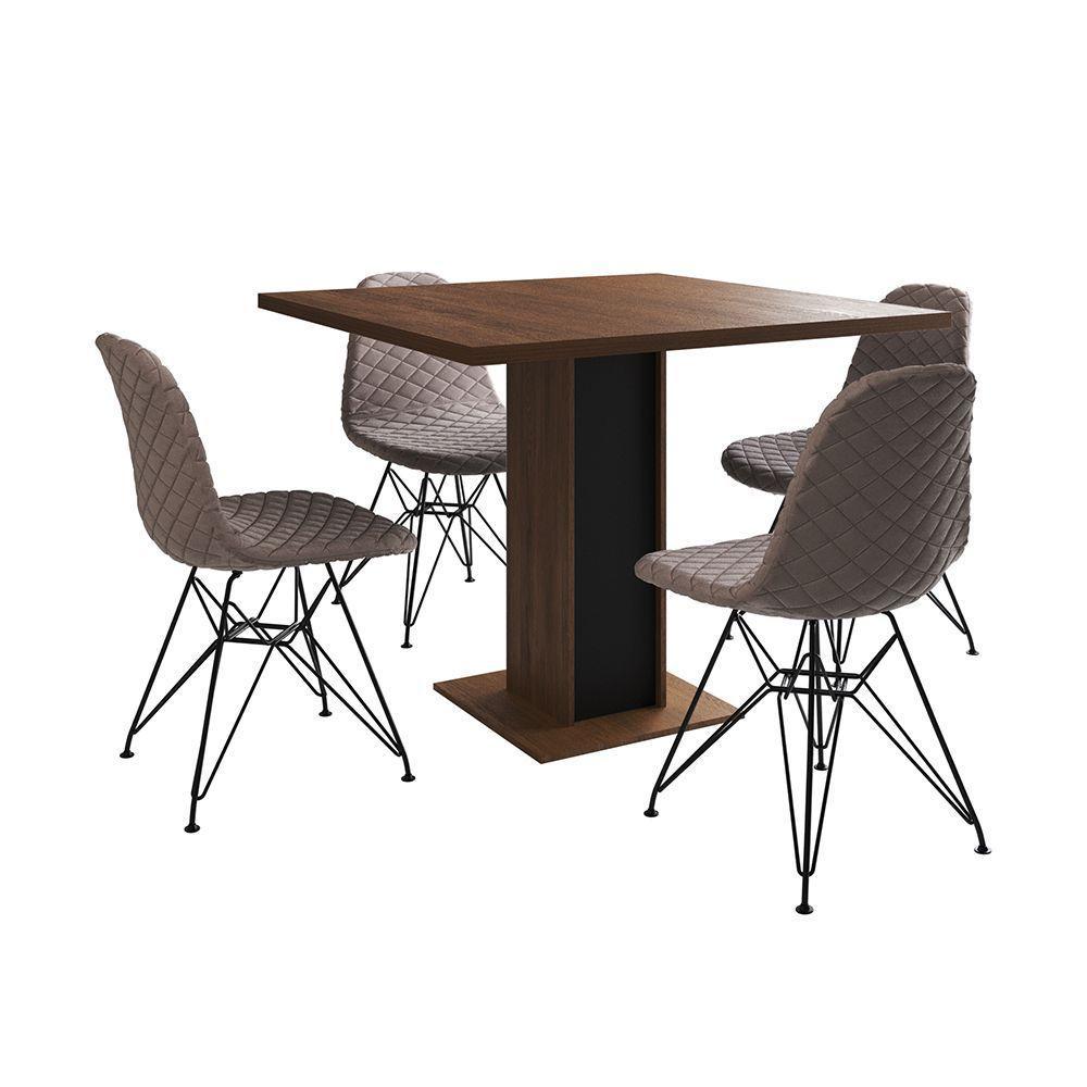 Mesa Jantar Londres Quadrada Amêndoa 90Cm Base Preta 4 Cadeiras Eames Estofadas Nude Médio Ferro Pre - 6