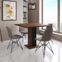 Mesa Jantar Londres Quadrada Amêndoa 90Cm Base Preta 4 Cadeiras Eames Estofadas Nude Médio Ferro Pre - 1