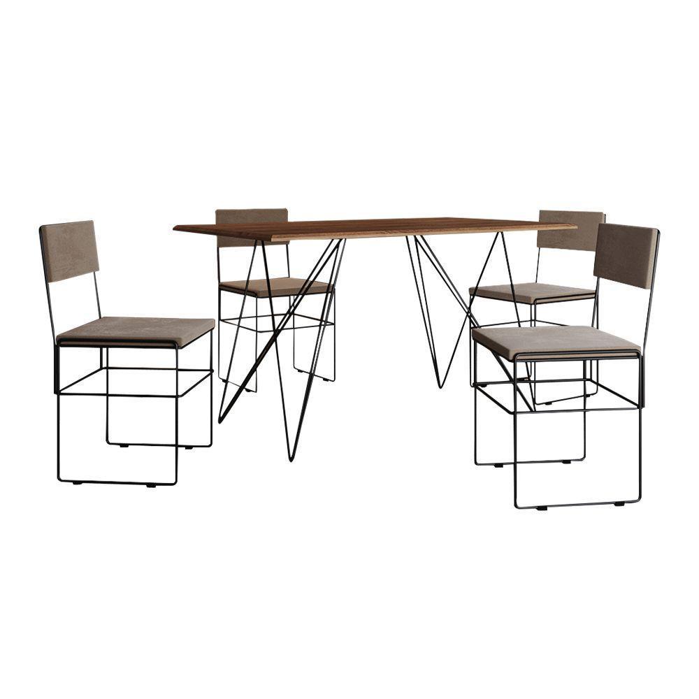 Mesa Jantar Industrial Trama 1,40X0,80M Amêndoa Com 4 Cadeiras Estofadas Vitória Bege E Preta - 6