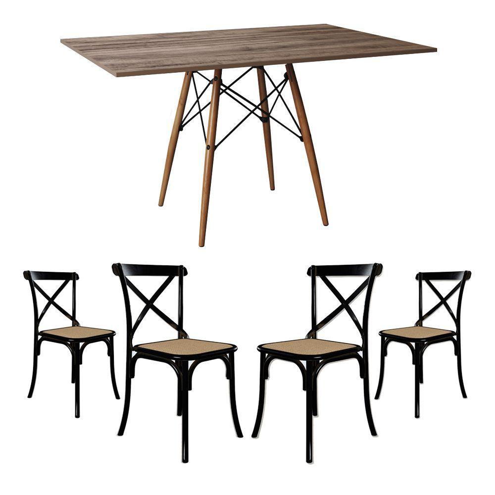 Conjunto De Mesa Eiffel Retangular Tampo De Madeira 120X75Cm Amêndoa Com 4 Cadeiras Katrina Preto - 1