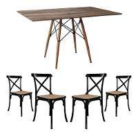 Conjunto De Mesa Eiffel Retangular Tampo De Madeira 120X75Cm Amêndoa Com 4 Cadeiras Katrina Preto - 1