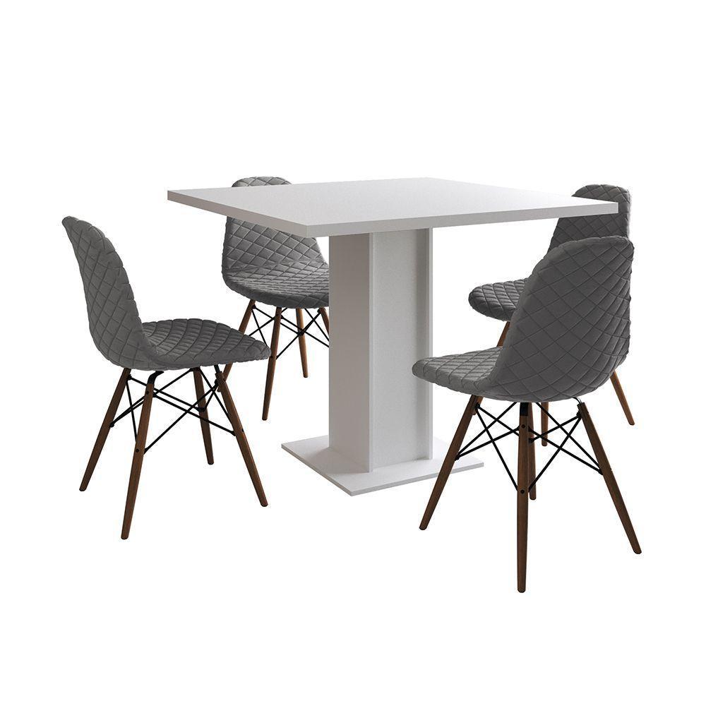 Mesa Jantar Londres Quadrada Branca 90Cm 4 Cadeiras Eames Estofadas Grafite Madeira - 6