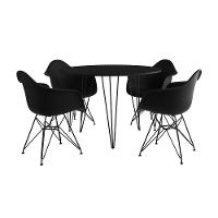Mesa Jantar Redonda 90Cm Preta Clips 3 Pés Com 4 Poltronas Pretas Ferro Preto - Cor: Preto - 6