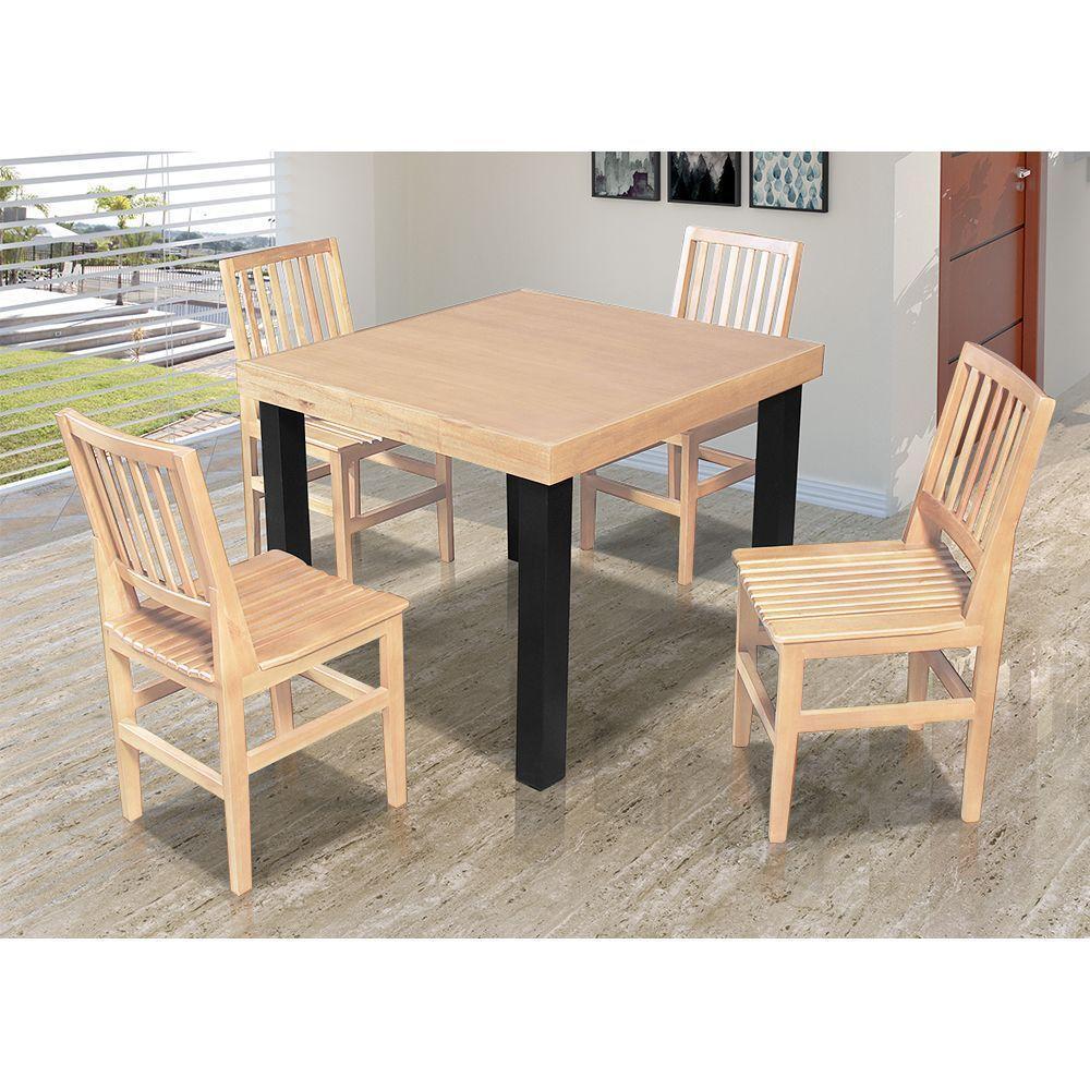 Mesa Jantar Catarina Quadrada 1M Com 4 Cadeiras Confort Ripada - Natural - Marrom - 1