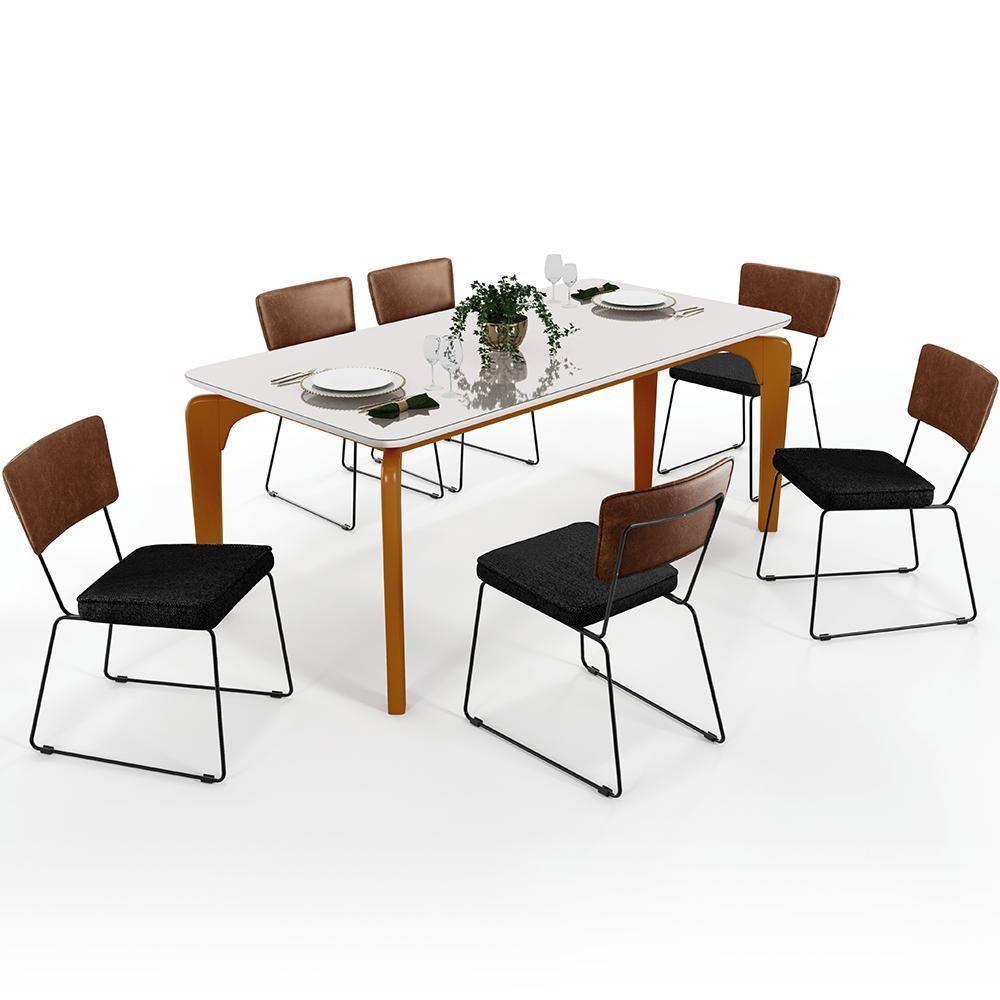 Mesa Capri 160cm Off White Com 6 Cadeiras B05 Marrom Chumbo - 1