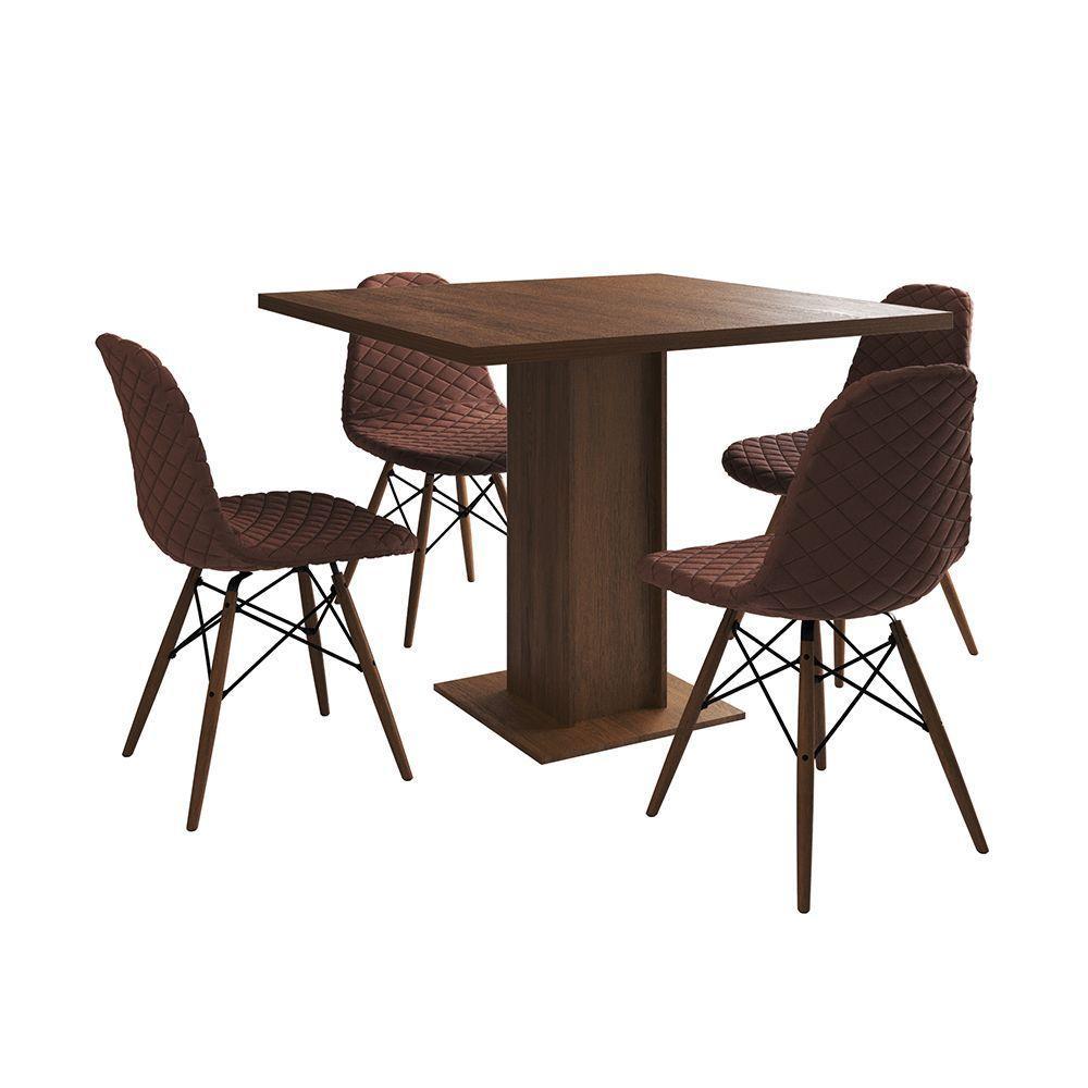 Mesa Jantar Londres Quadrada Amêndoa 90Cm 4 Cadeiras Eames Estofadas Caramelo Madeira - 7