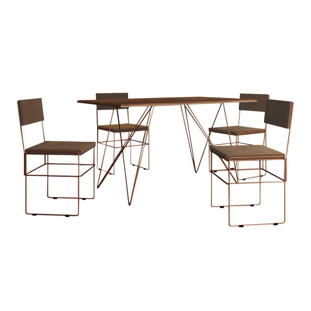 Mesa Jantar Industrial Trama 1,40X0,80M Amêndoa Com 4 Cadeiras Estofadas Vitória Marrom E Cobre - 6