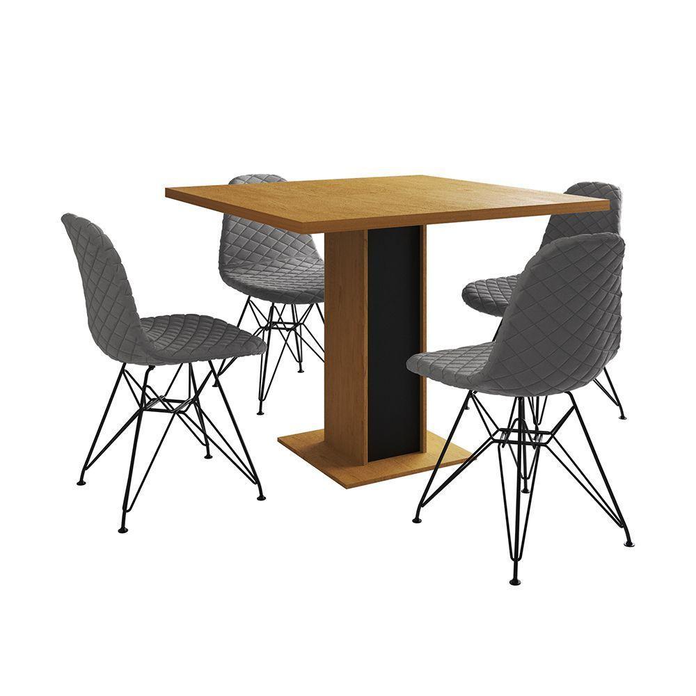 Mesa Jantar Londres Quadrada Canela 90Cm Base Preta 4 Cadeiras Eames Estofadas Grafite Ferro Preto - 6