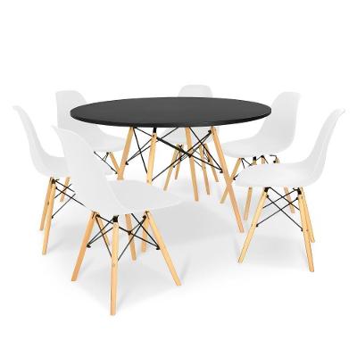 Kit Mesa Jantar Eiffel 120Cm Preta + 6 Cadeiras Charles Eames - Branca