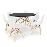 Kit Mesa Jantar Eiffel 120Cm Preta + 6 Cadeiras Charles Eames - Branca - 1