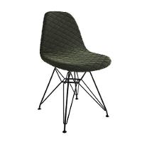 Mesa Jantar Londres Quadrada Canela 90Cm Base Preta 4 Cadeiras Eames Estofadas Verde Ferro Preto