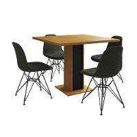 Mesa Jantar Londres Quadrada Canela 90Cm Base Preta 4 Cadeiras Eames Estofadas Verde Ferro Preto - 6