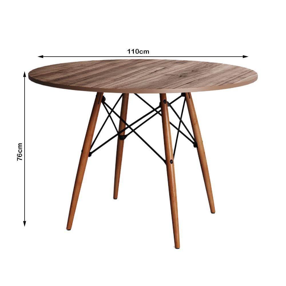 Conjunto De Mesa Eiffel Redondo Tampo De Madeira 110Cm Amêndoa Com 4 Cadeiras Katrina Preto Assento - 3