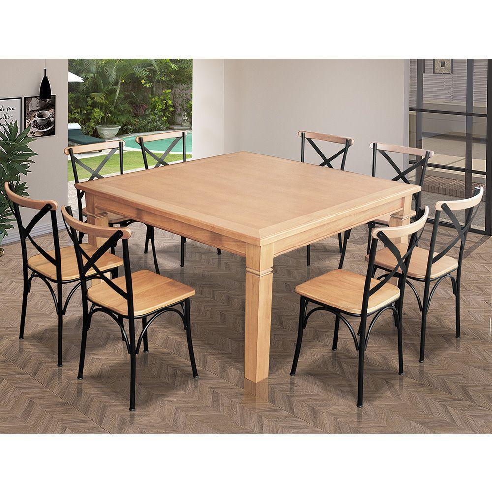 Mesa Jantar Quadrada Celina 1,30M 8 Cadeiras Paris Pés Alumínio Natural - Marrom - 1