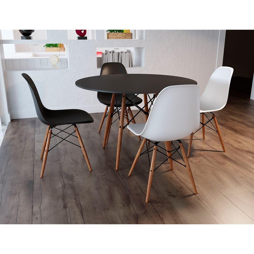 Mesa De Jantar Com 4 Cadeiras 2 Pretas E 2 Brancas 90Cm Tampo Preto Base Madeira Cor: Preto - 1