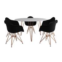 Mesa Jantar Redonda 110Cm Branca Clips 3 Pés Com 5 Poltronas Pretas Base Cobre - Cor: Branco - 6