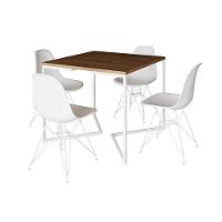 Mesa Industrial Quadrada Jantar Amêndoa 90Cm Base V Com 4 Cadeiras Brancas Ferro Branco Cor: Amendoa - 6