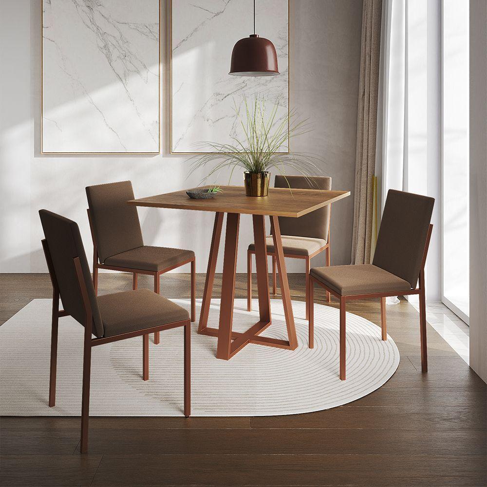 Conjunto De Jantar Mesa Mônaco 90Cm Tampo Imbuia Com 4 Cadeiras Marrom Base Cobre - Cor: Preto - 1
