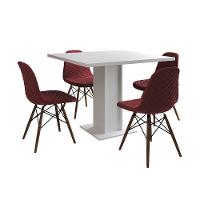 Mesa Jantar Londres Quadrada Branca 90Cm 4 Cadeiras Eames Estofadas Vermelho Madeira - 6