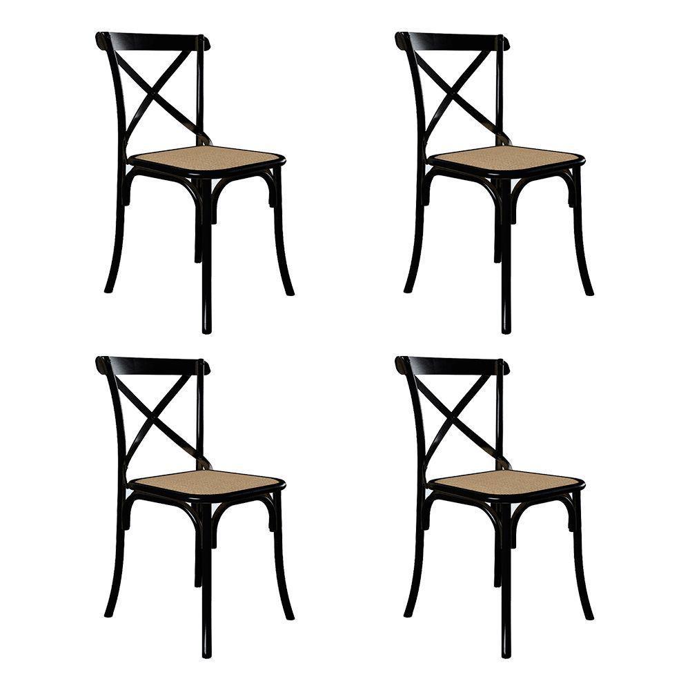 Conjunto De Mesa Eiffel Redondo Tampo De Madeira 90Cm Amêndoa Com 4 Cadeiras Katrina Preto - 4