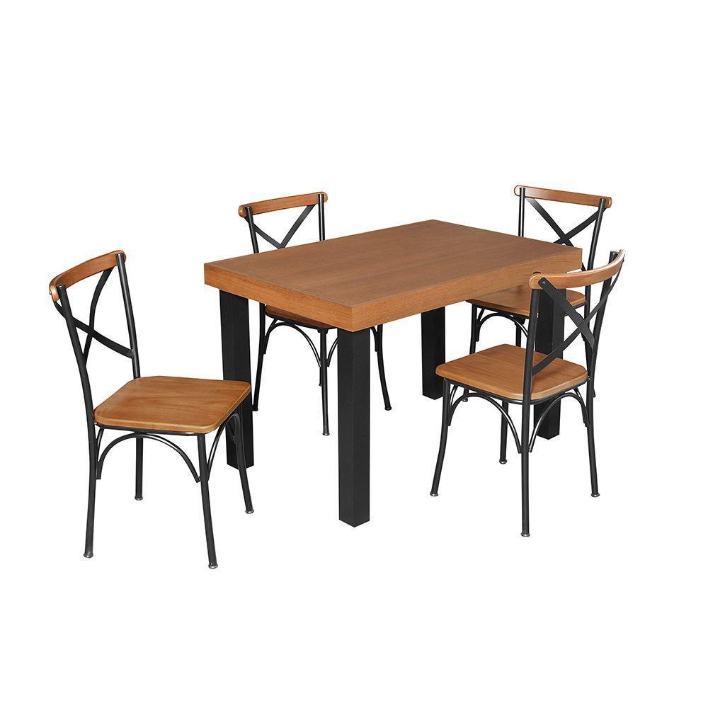 Conjunto Jantar Industrial Mesa Felícia 120X80 Com 4 Cadeiras Paris - Castanho - Marrom - 1