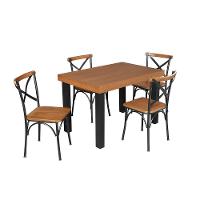 Conjunto Jantar Industrial Mesa Felícia 120X80 Com 4 Cadeiras Paris - Castanho - Marrom - 1