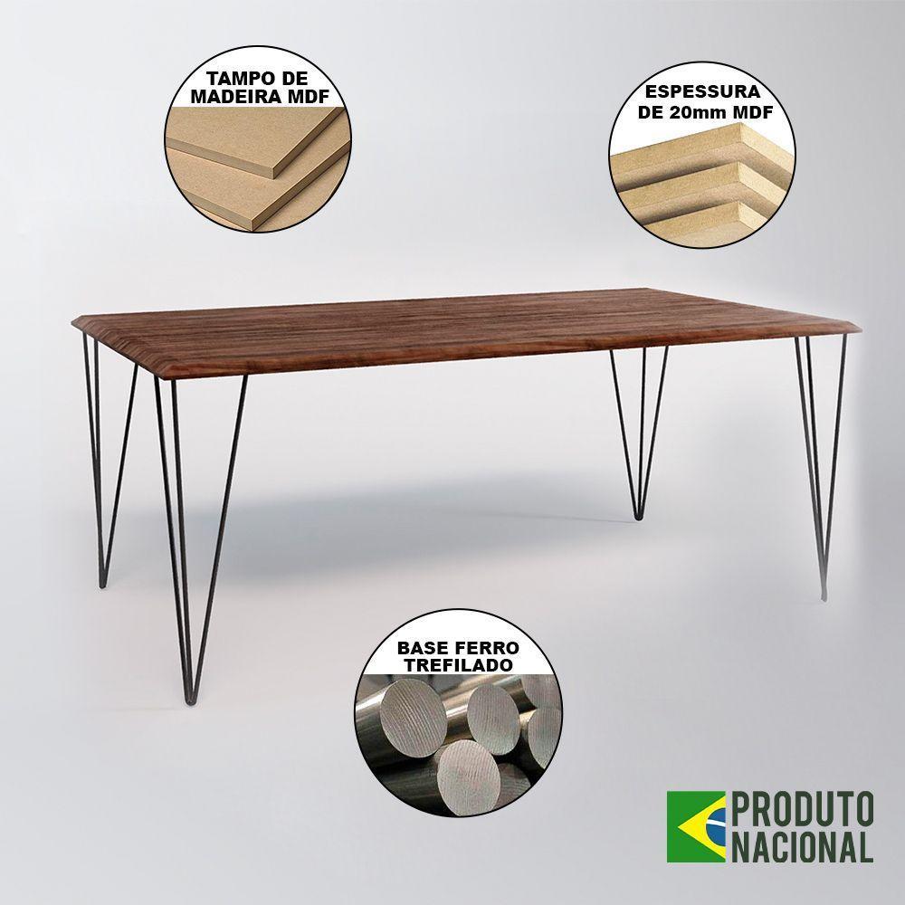 Mesa Sala De Jantar Industrial Amêndoa 135X75 Com 6 Cadeiras Pretas De Ferro Preto Cor: Marrom - 5