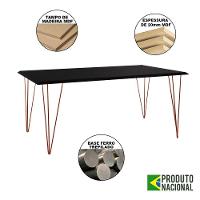 Mesa Sala De Jantar Industrial Preta 135X75 Com 6 Cadeiras Pretas De Ferro Cobre Cor: Preto - 5