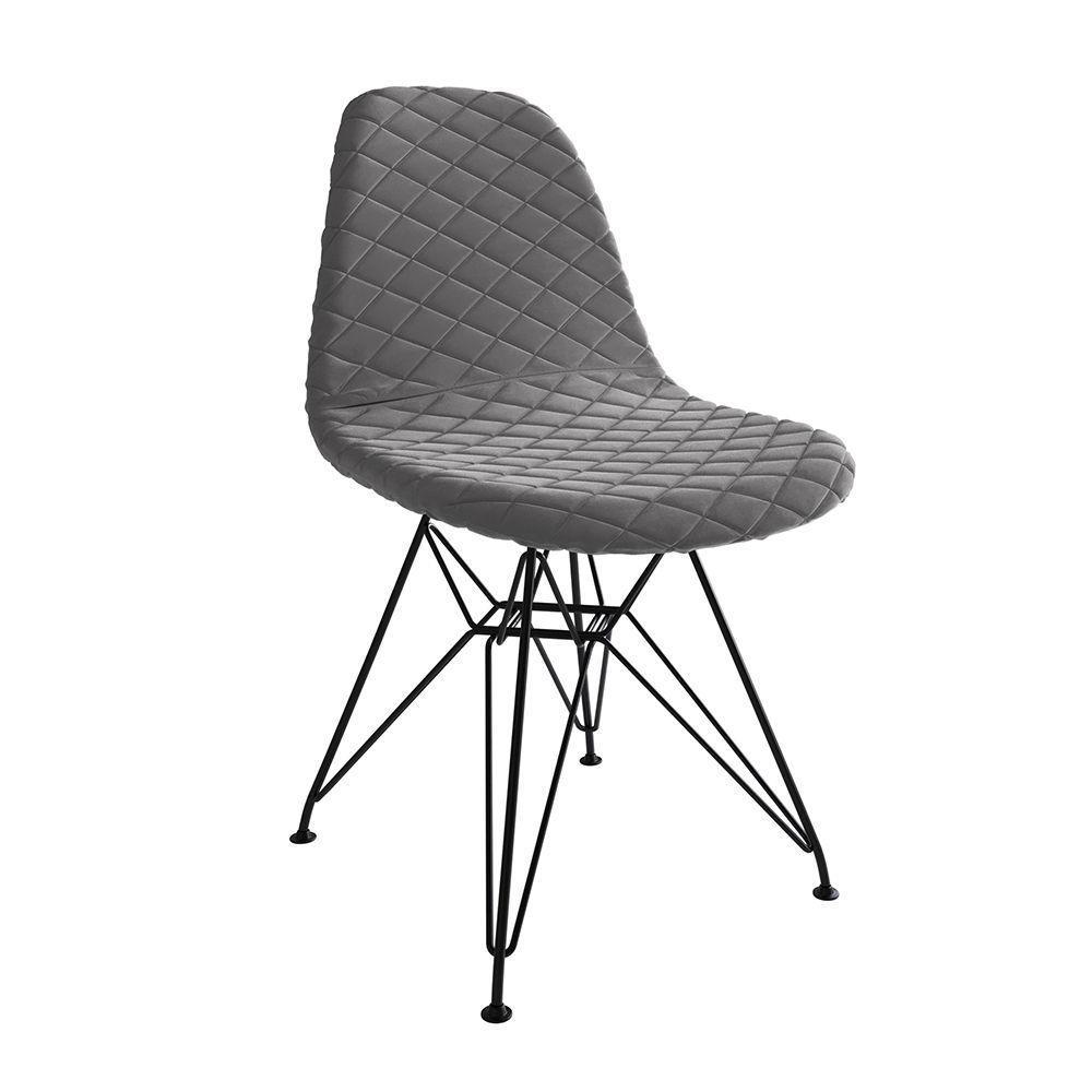 Mesa Jantar Londres Quadrada Amêndoa 90Cm Base Preta 4 Cadeiras Eames Estofadas Grafite Ferro Preto - 4