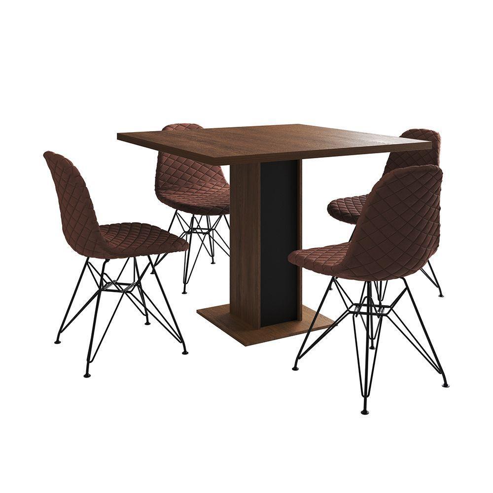 Mesa Jantar Londres Quadrada Amêndoa 90Cm Base Preta 4 Cadeiras Eames Estofadas Caramelo Ferro Preto - 6