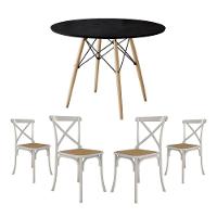 Conjunto De Mesa Eiffel Redondo Tampo De Madeira 110Cm Preto Com 4 Cadeiras Katrina Brancao - 1