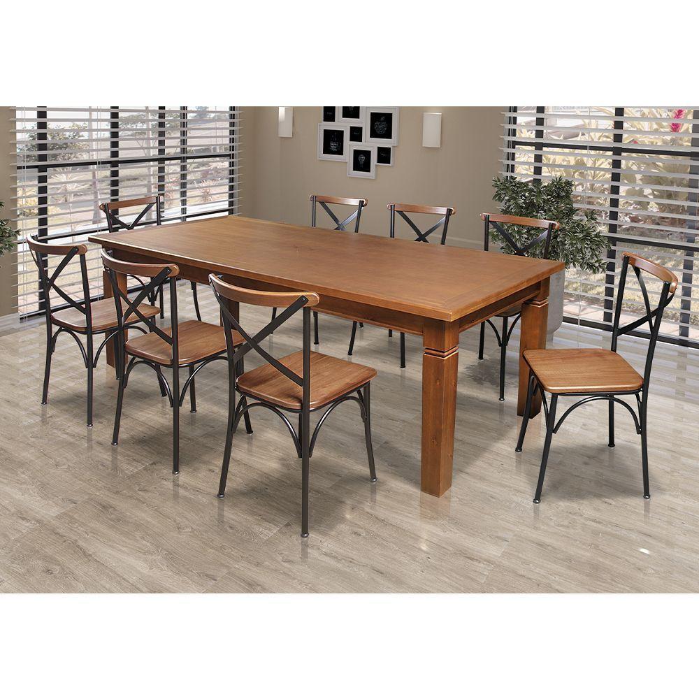 Mesa Jantar Retangular Aurora 200X100 Com 8 Cadeiras Paris Base Alumínio - Castanho - Marrom - 1