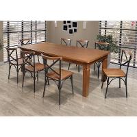 Mesa Jantar Retangular Aurora 200X100 Com 8 Cadeiras Paris Base Alumínio - Castanho - Marrom - 1