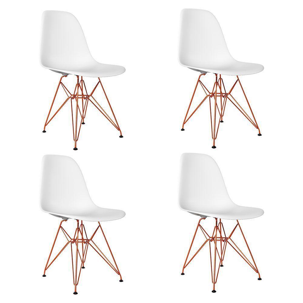 Jogo De Mesa De Ferro Cobre E Tampo Quadrado Branco 90Cm 4 Cadeiras Brancas - 4