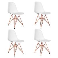 Jogo De Mesa De Ferro Cobre E Tampo Quadrado Branco 90Cm 4 Cadeiras Brancas - 4