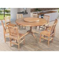 Mesa Jantar Redonda 1,60M Prato Giratório Amélia Com 8 Cadeira Ripada Confort Natural - Marrom - 1