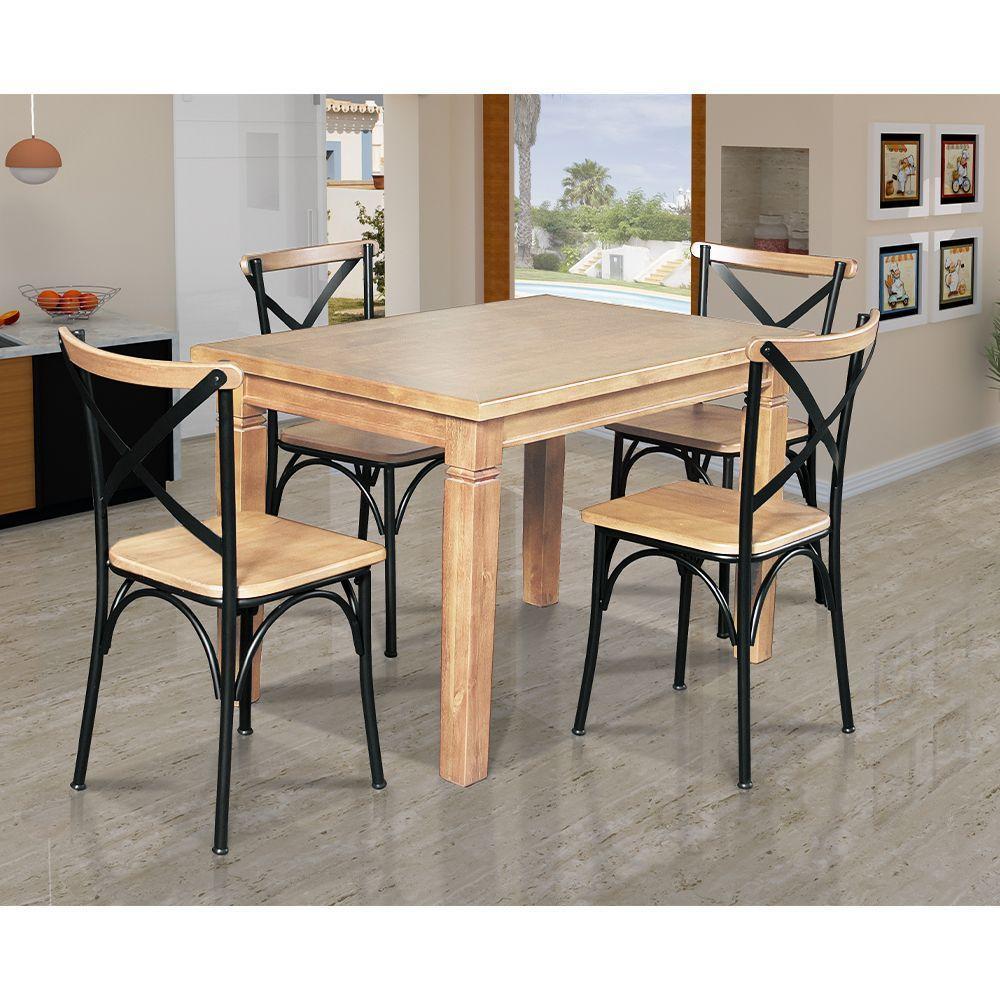 Mesa Jantar Retangular Aurora 120X80 Com 4 Cadeiras Paris Base Alumínio - Natural - Marrom - 1