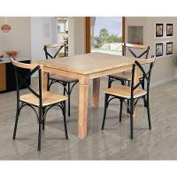 Mesa Jantar Retangular Aurora 120X80 Com 4 Cadeiras Paris Base Alumínio - Natural - Marrom - 1