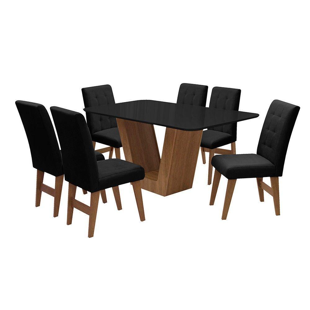 Conj Mesa De Jantar Com 6 Cadeiras 160cm Cedro/preto/preto - 1