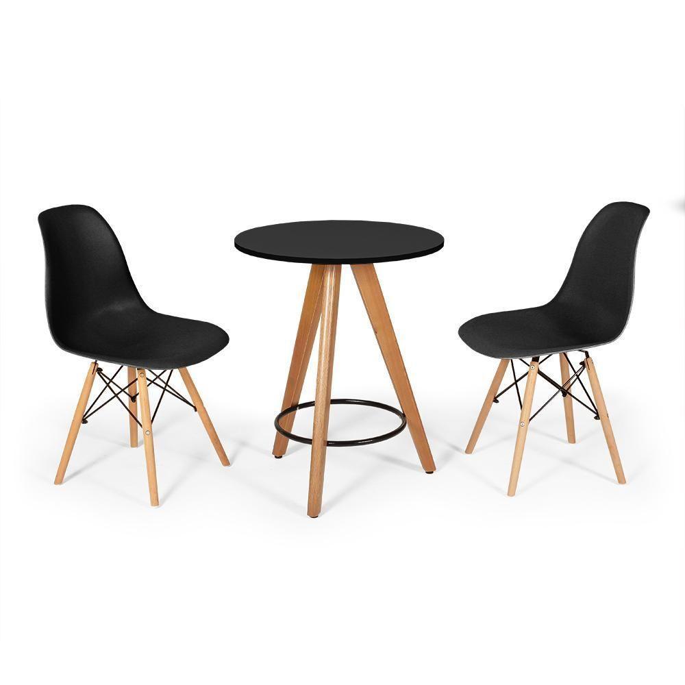 Conjunto Mesa Redonda Aline 70Cm Preta Com 2 Cadeiras Eames Eiffel - Preto - 1