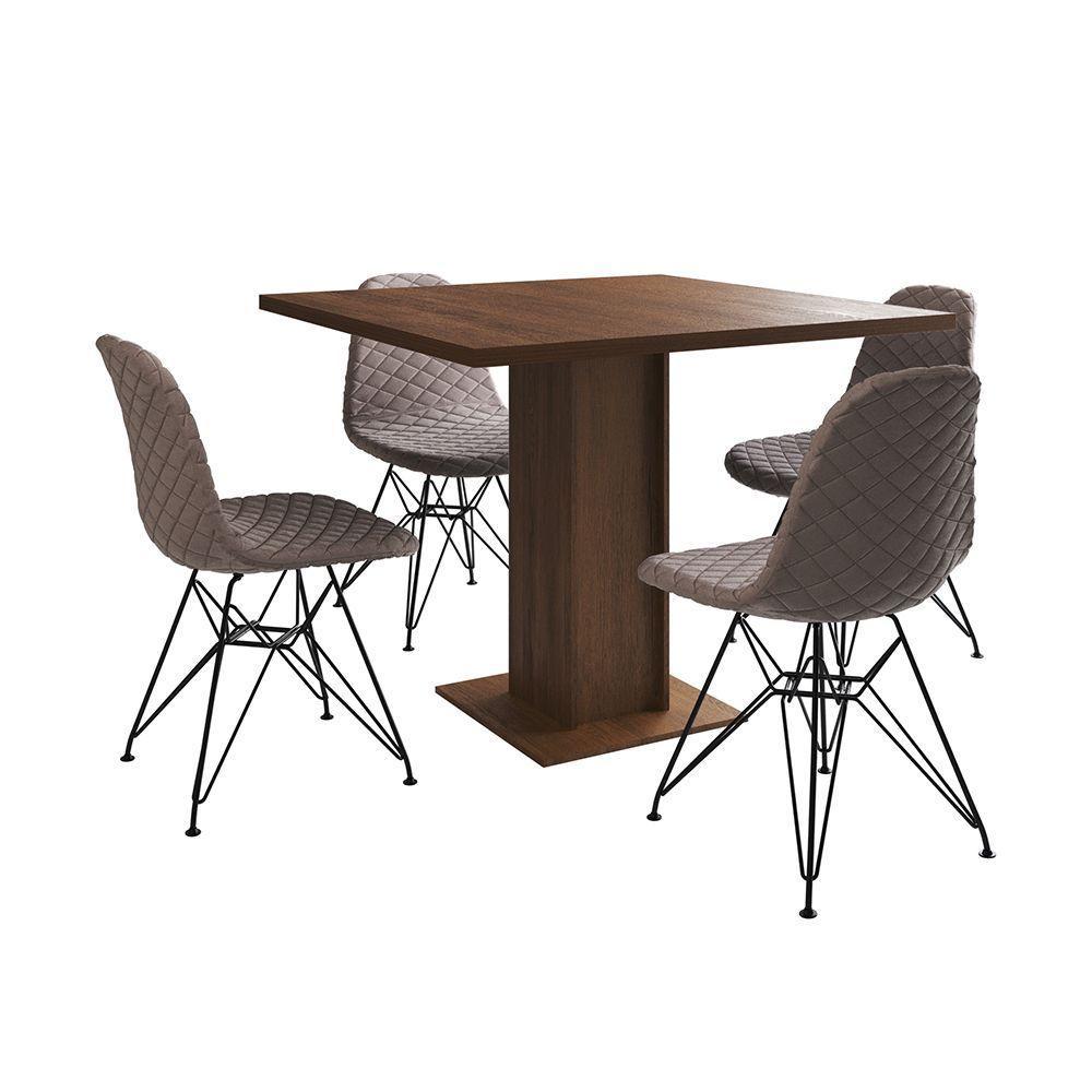 Mesa Jantar Londres Quadrada Amêndoa 90Cm 4 Cadeiras Eames Estofadas Nude Médio Ferro Preto - 6