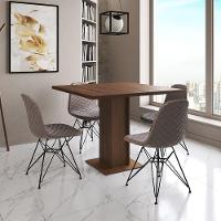 Mesa Jantar Londres Quadrada Amêndoa 90Cm 4 Cadeiras Eames Estofadas Nude Médio Ferro Preto - 1