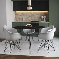 Mesa Jantar Redonda 110Cm Preta Clips 3 Pés Com 5 Poltronas Brancas Ferro Preto - Cor: Preto - 1